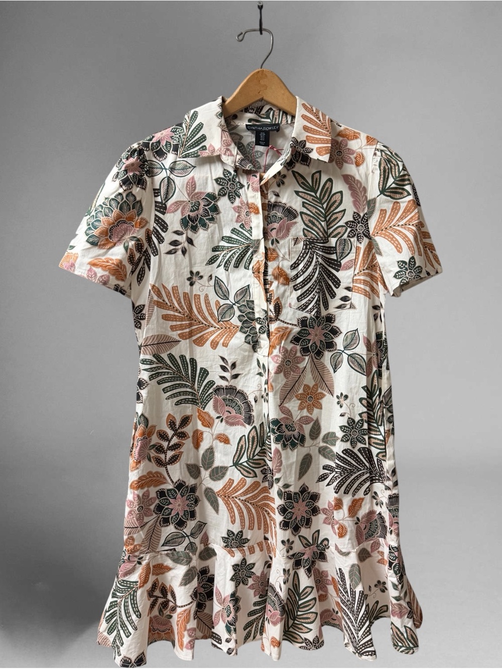 Cynthia Rowley floral button-front ruffle-hem dress - Size Small